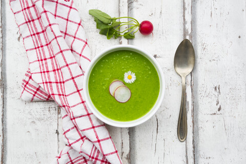 Organic radish green soup stock photo