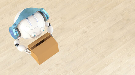 Roboterdrohne, die einen Karton trägt, 3d-Rendering - AHUF00491