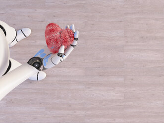 Robot holding heart in his hand, 3d rendering - AHUF00497