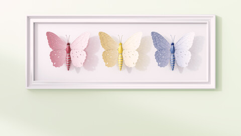 Künstliche technische Schmetterlinge in einem Rahmen, 3d Rendering, lizenzfreies Stockfoto