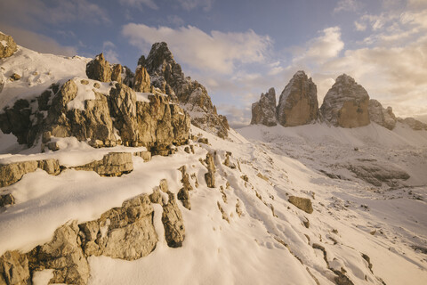 Tre Cime di Lavaredo area, South Tyrol, Dolomite Alps, Italy stock photo