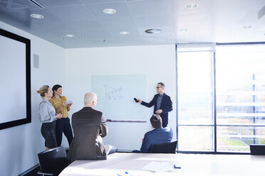 Businessman making whiteboard presentation in conference room meeting - CUF06583