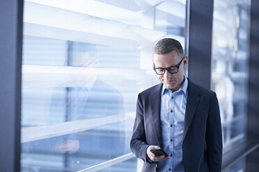 Businessman looking at smartphone in office - CUF06722