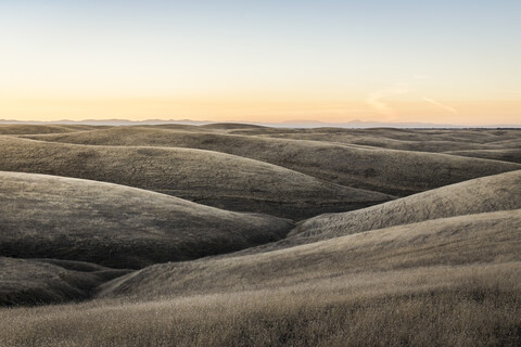 Landschaftsansicht der sanften Präriehügel, Bakersfield, Kalifornien, USA, lizenzfreies Stockfoto