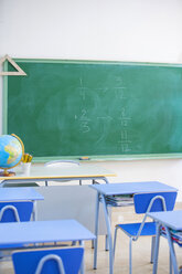 Empty classroom, maths problem on blackboard - CUF08901