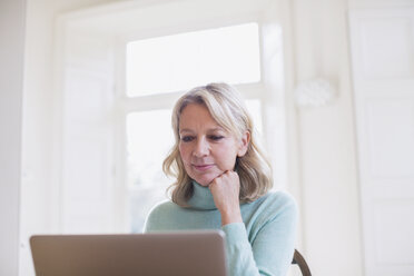 Focused mature female freelancer working at laptop at home - HOXF03612