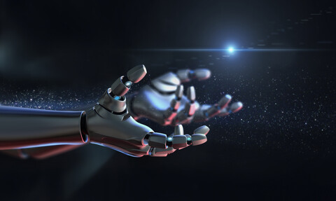 Computer generated image robot arms outstretched stock photo