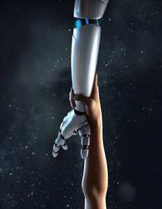 Computer generated image arm reaching for robotic arm - CAIF20568