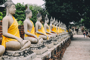 Thailand, Bangkok, Ayutthaya, Buddha-Statuen in einer Reihe im Wat Yai Chai Mongkhon - GEMF01992