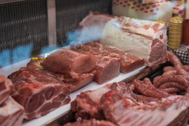Butchery, various meats in refrigerated counter - AFVF00461