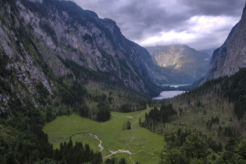 Germany, Bavaria, Berchtesgaden Alps, Koenigssee and Obersee, Watzmann stock photo