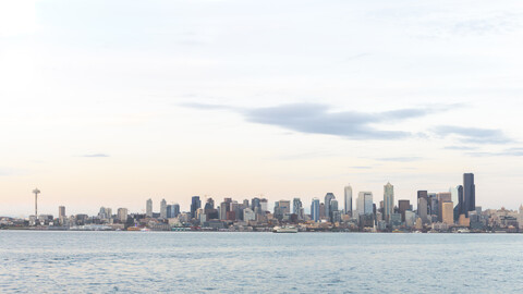 USA, Washington State, Seattle, Skyline in the evening stock photo