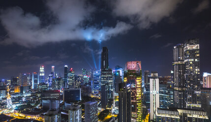 Financial district cityscape at night, Singapore, South East Asia - CUF11612