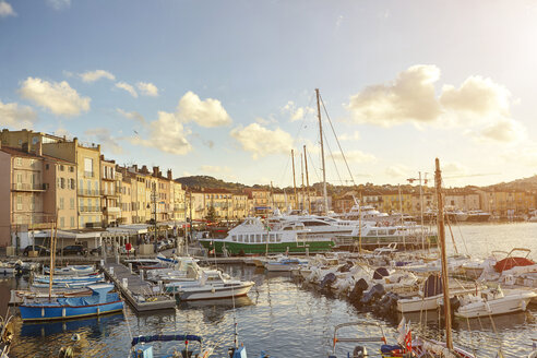 Blick auf Hafenboote und Uferpromenade, St. Tropez, Cote d'Azur, Frankreich - CUF13119