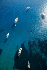 Overhead view of yachts anchored in blue sea, Majorca, Spain - CUF13146