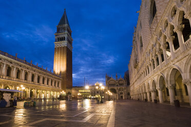 Historic building illuminated at night, Venice, Veneto, Italy, Europe - ISF03056