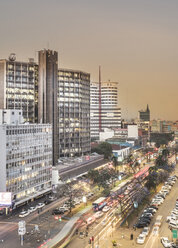 Modern buildings downtown Nairobi, at dusk, Nairobi Area, Kenya, Africa - ISF03236