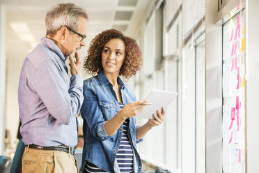 Männliche und weibliche Digitaldesigner machen sich im Büro Notizen - ISF03381