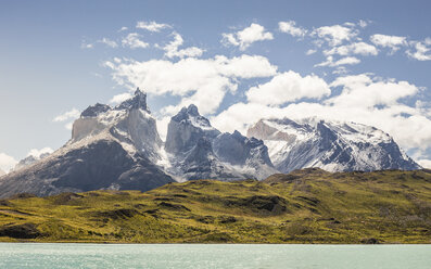 Landscape over Grey Lake and Cuernos del Paine, Torres del Paine national park, Chile - ISF03466