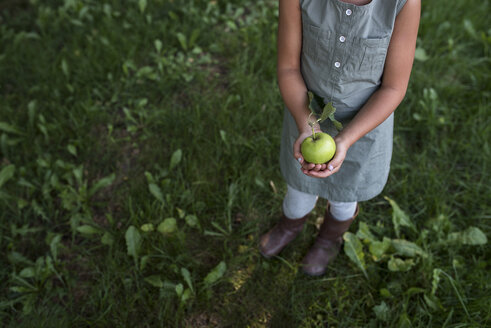 Junges Mädchen mit frischem Apfel in der Hand, Tiefschnitt - ISF03757