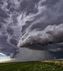 Rotating supercell clouds over rural area, Cope, Colorado, United States, North America - ISF04275