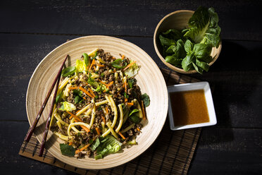Asian mincemeat salad with macaroni, ginger, chili, garlic, carrot, spring onion, soy lemon sauce - MAEF12603