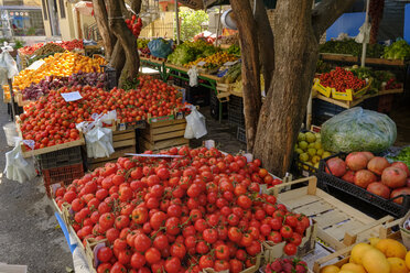 Albania, Tirana, stall with tomatoes, vegetables and fruits - SIEF07764
