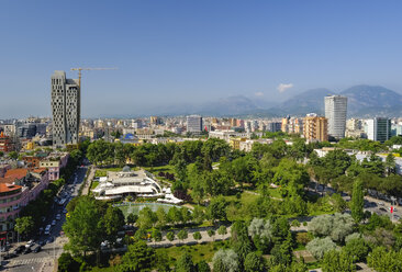 Albania, Tirana, View from Sky Tower to Rinia Park and city center - SIEF07765