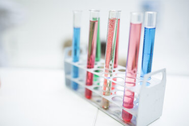 Various liquids are being tested in laboratory test tubes - WESTF24243