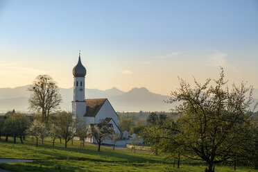 Germany, Bavaria, Upper Bavaria, Bad Feilnbach, Dettendorf, St. Korbinian Church in the morning - LBF01936