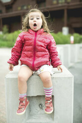 Portrait of girl, mouth open looking at camera - ISF05791