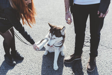 Cropped view of couple with dog - ISF06047