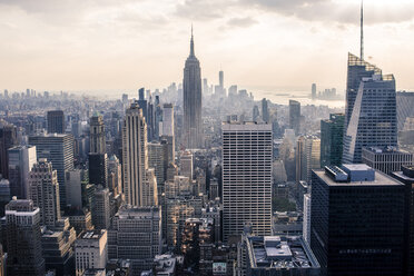 Elevated cityscape view with skyscrapers and the Empire State Building, New York City, USA - ISF06086