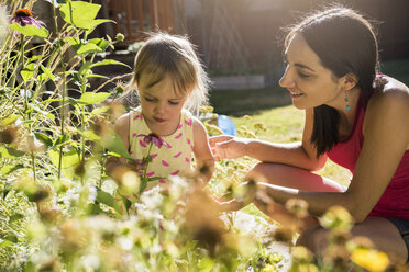 Mother and young daughter tending to garden - CUF13973