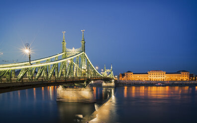 Beleuchtete Freiheitsbrücke auf der Donau bei Nacht, Ungarn, Budapest - CUF15899