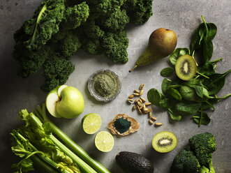 Overhead view of green colour fruit and vegetables - CUF16119