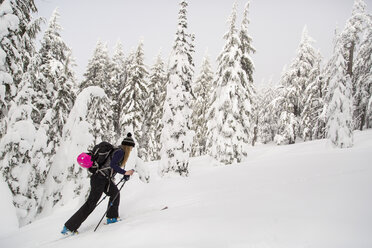 Young woman, cross country skiing, Tumalo Mountain, Oregon, USA - ISF06498