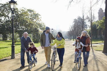 Mehrgenerationenfamilie im Park auf mit Fahrrädern - CUF19371