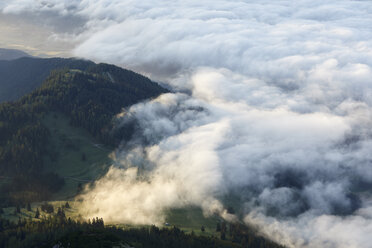 Austria, Tyrol, Innsbruck county, Gnadenwald, Hundskopf, View to Inn Valley at sunrise - CVF00633