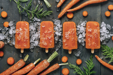 Carrot ice popsicles stock photo