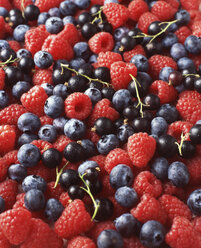 Blueberries, raspberries and blackcurrants, full frame, close-up - CUF20428