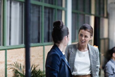 Businesswomen talking while standing at office - MASF07644