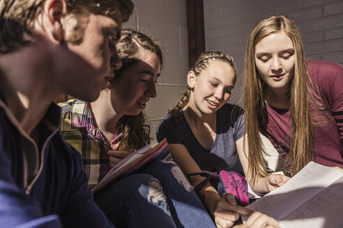 Teenager lesen Notizen in der Lerngruppe der High School - ISF07842