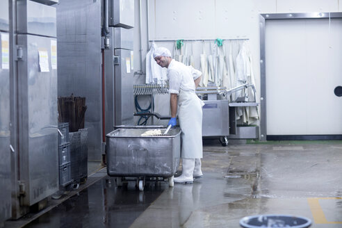 Männlicher Arbeiter in einer Fabrik zur Herstellung von Bio-Tofu - CUF21370