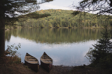 Zwei Kanus am Rande des Wassers, Algonquin, Ontario, Kanada - CUF21898