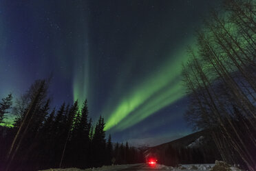 Aurora borealis, Nordlicht über der Hot Springs Road, in der Nähe des Chena Resort, in der Nähe von Fairbanks, Alaska - ISF07923