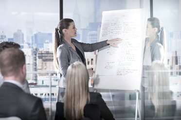 Businessman and businesswomen at brainstorming meeting in office - ISF08528