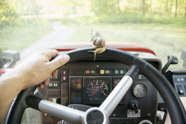 Snail on tractor steering wheel, Vogogna,Verbania, Piemonte, Italy - CUF22891