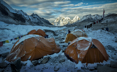 Nepal, Solo Khumbu, Everest, Sagamartha National Park, Tents at the Base camp stock photo