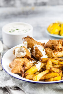 Klassischer englischer Fisch und Pommes frites mit Sauce Tartare - SBDF03584